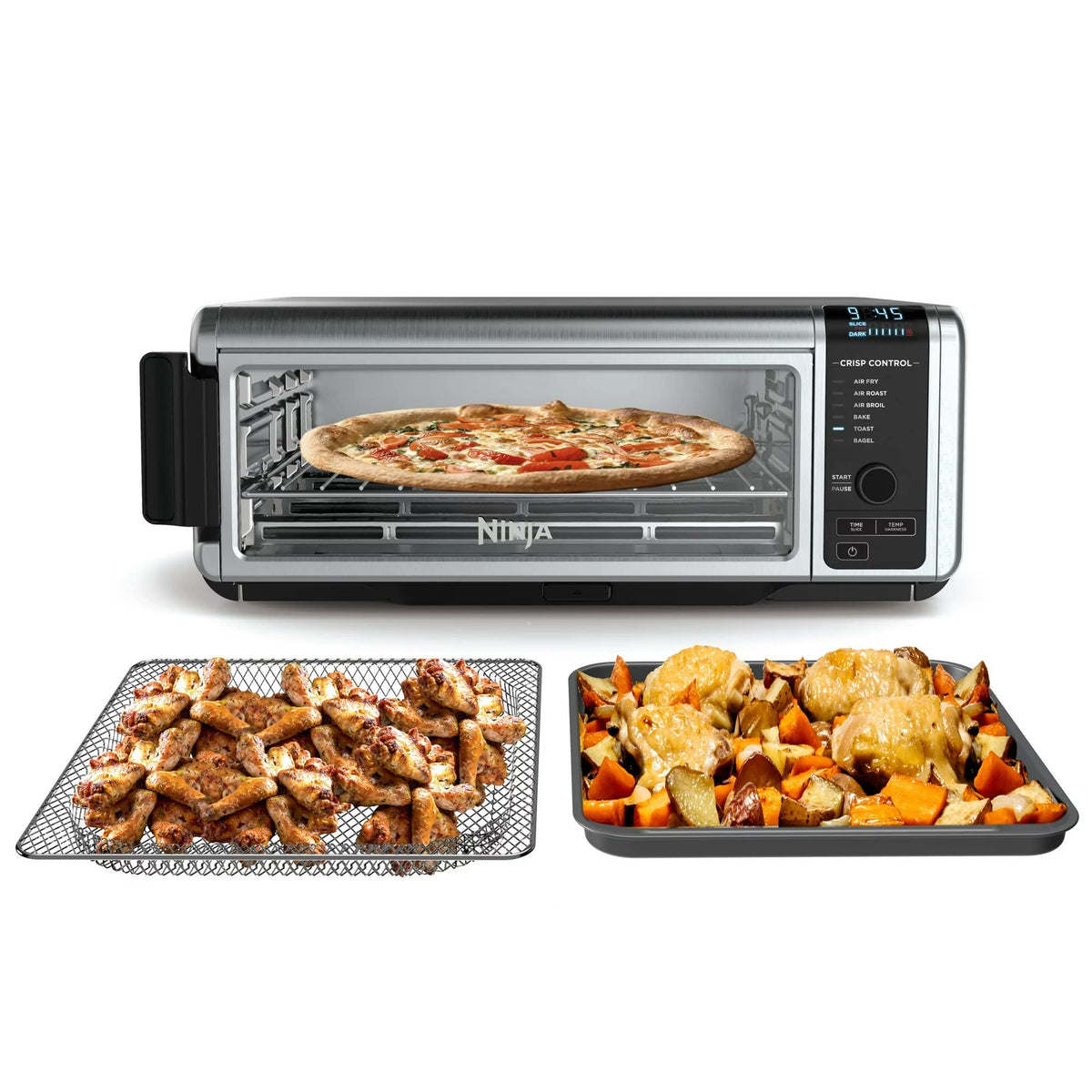 Ninja SP080 Foodi Digital Air Fry Oven front view showing compact counter design and space-saving appeal.