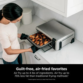 Ninja SP080 Air Fry Oven side angle highlighting slim footprint and 6-in-1 functionality.