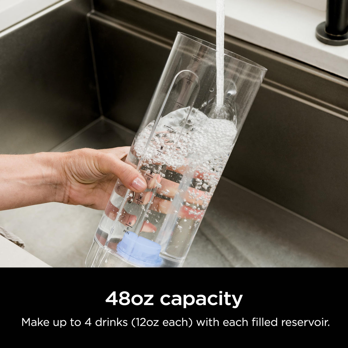 Ninja Thirsti 48oz reservoir in fridge for convenient multiple drinks.