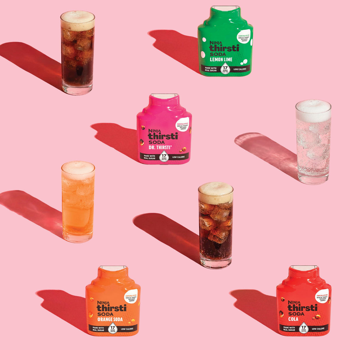 Ninja Thirsti soda drops pouring action demonstrates quick flavor mix at home