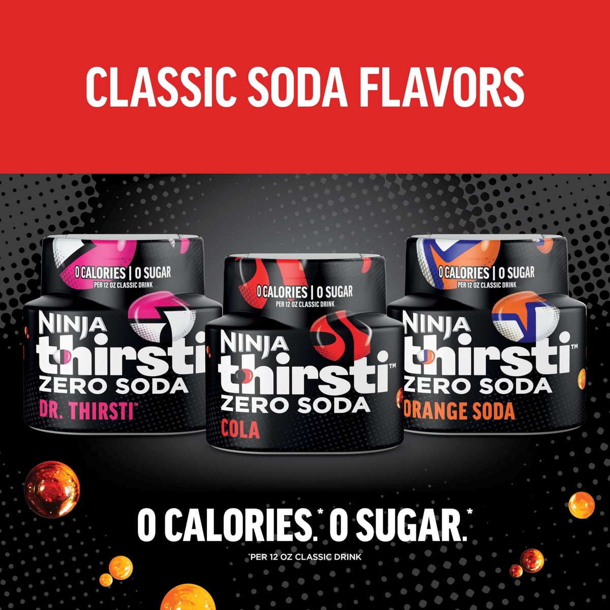 Ninja Thirsti Zero Soda orange soda bottle highlights citrus flavor without sugar.