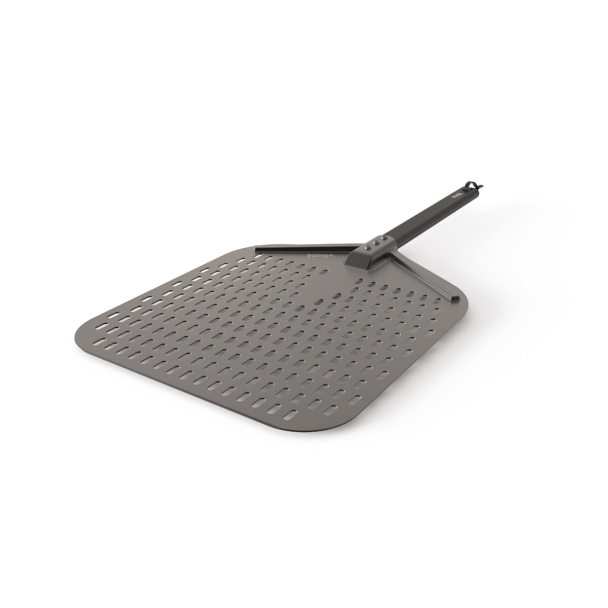 Ninja Woodfire perforated pizza peel close-up reducing flour buildup for clean transfers