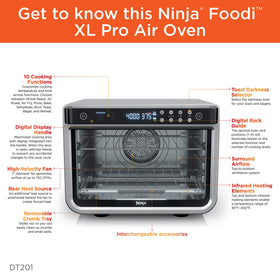 Included accessories: pans, racks, air fry basket, crumb tray.