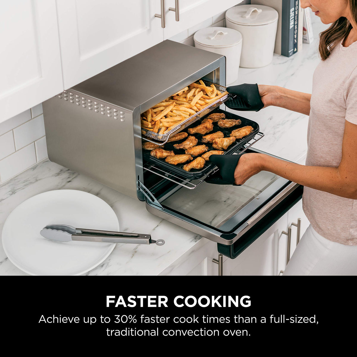Two sheet pans and racks set for multi-dish meals in the XL Pro.