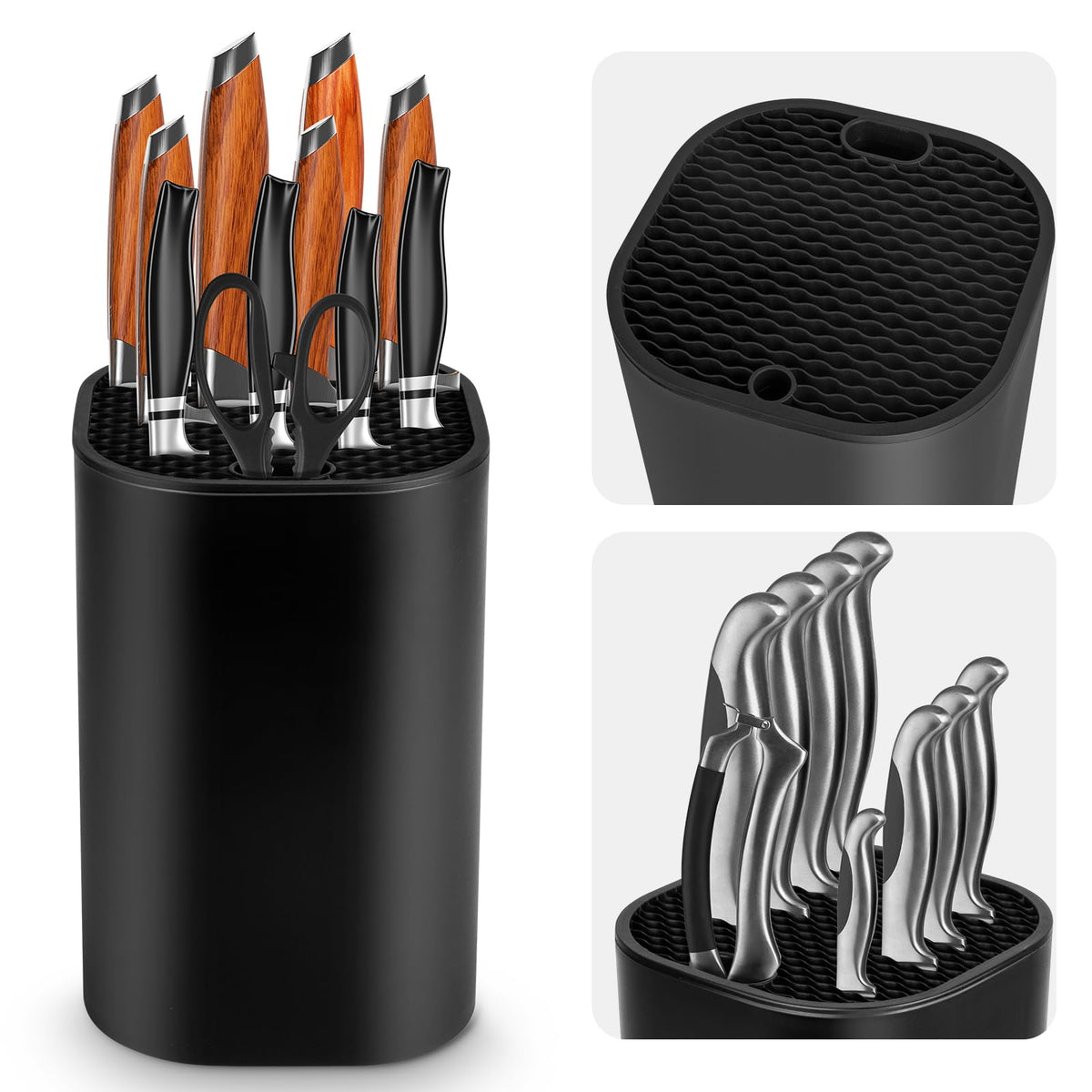 Ninonly knife block with 2 in 1 universal design for diverse blades