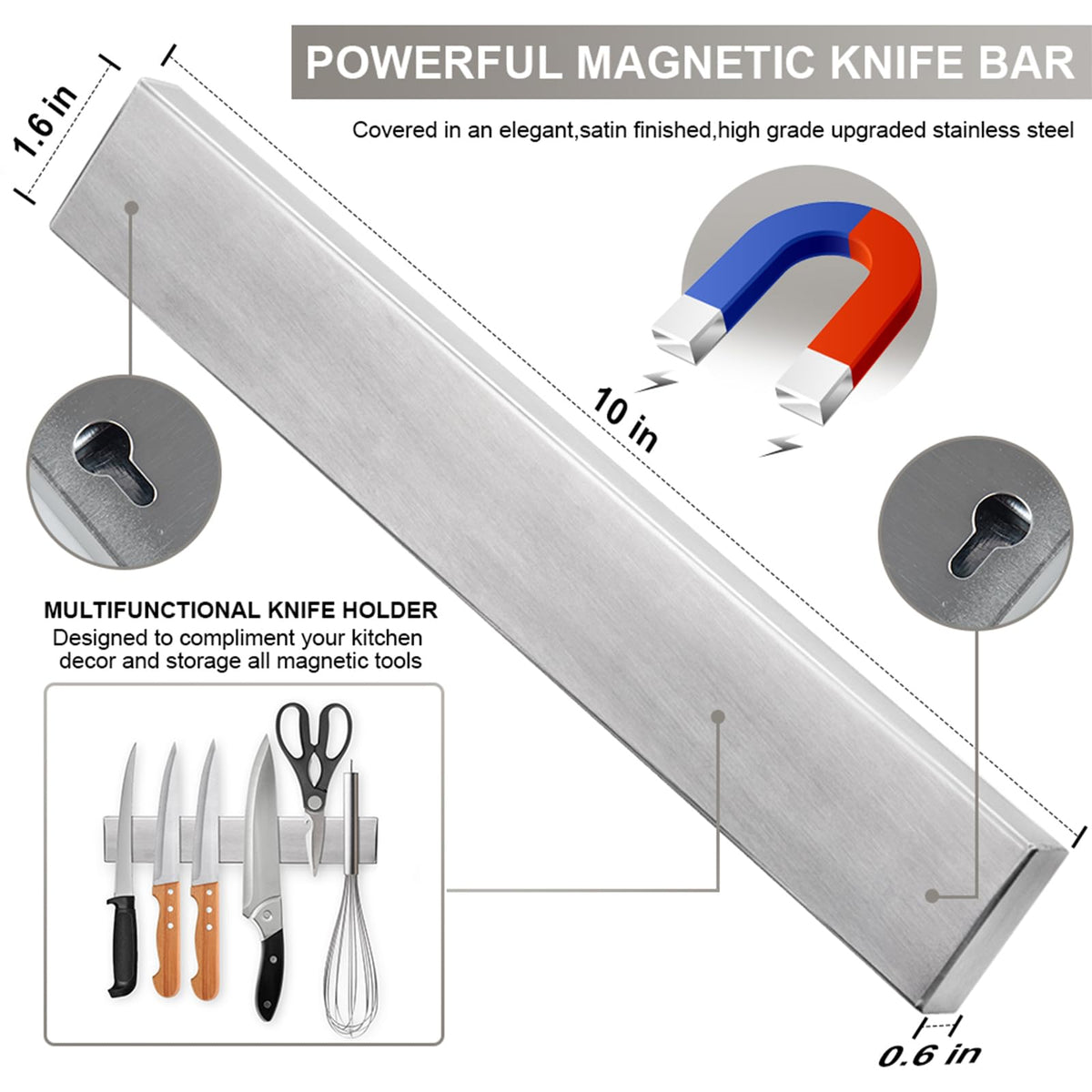 Ninonly stainless steel wall-mounted knife bar suits modern kitchens