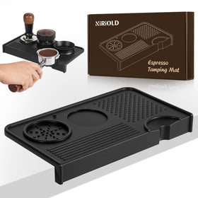 NiRiOLD espresso tamping mat front view highlighting compact, non-slip surface.