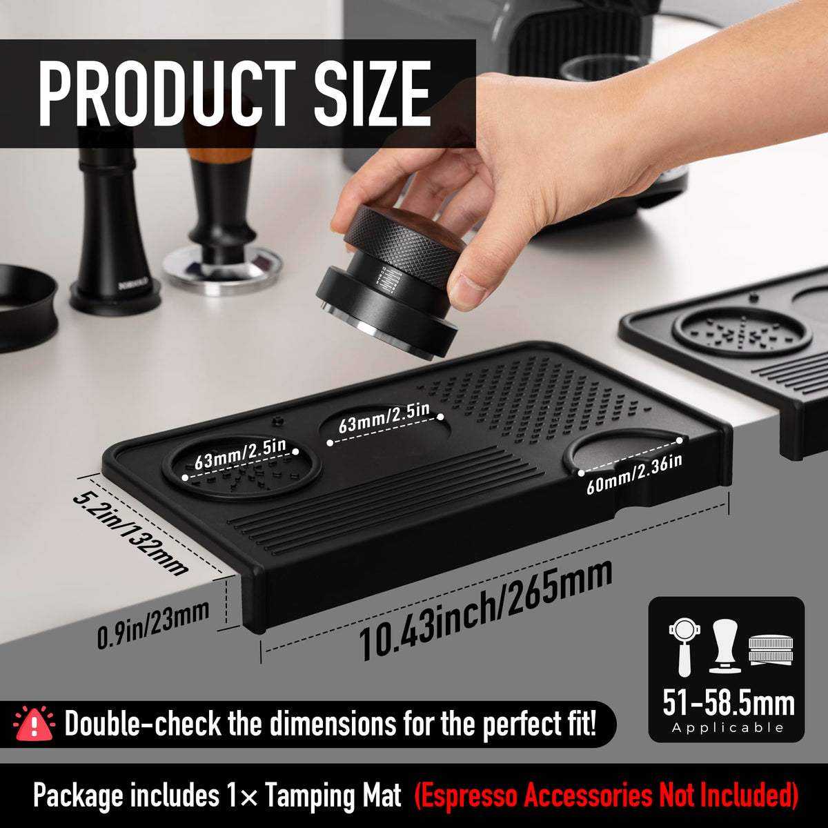 NiRiOLD tamping mat with dedicated slots keeps tamper and handles organized.