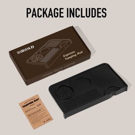 NiRiOLD tamping mat raised edges contain coffee grounds during tamping.