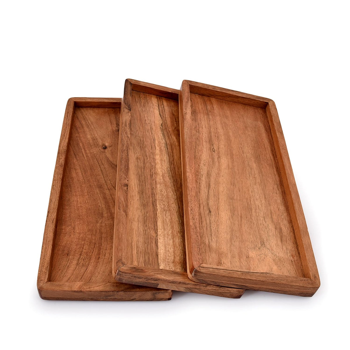 NIRMAN Acacia wood rectangular platter for cheese and fruit with a raised lip