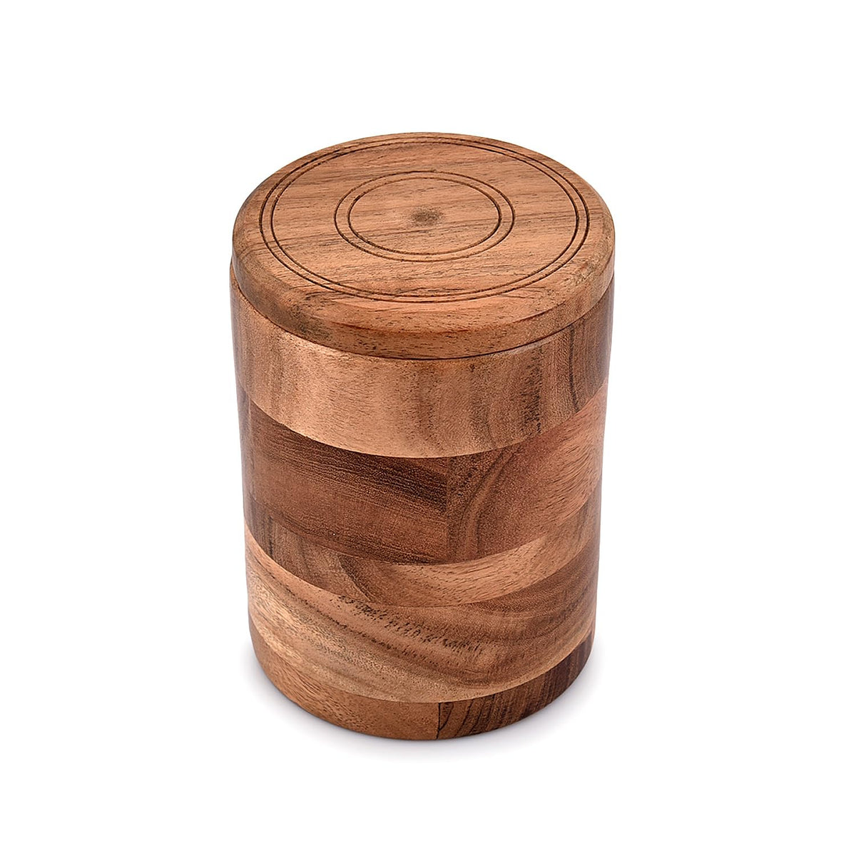 NIRMAN Acacia wood round storage jar indoors keeps contents dry.