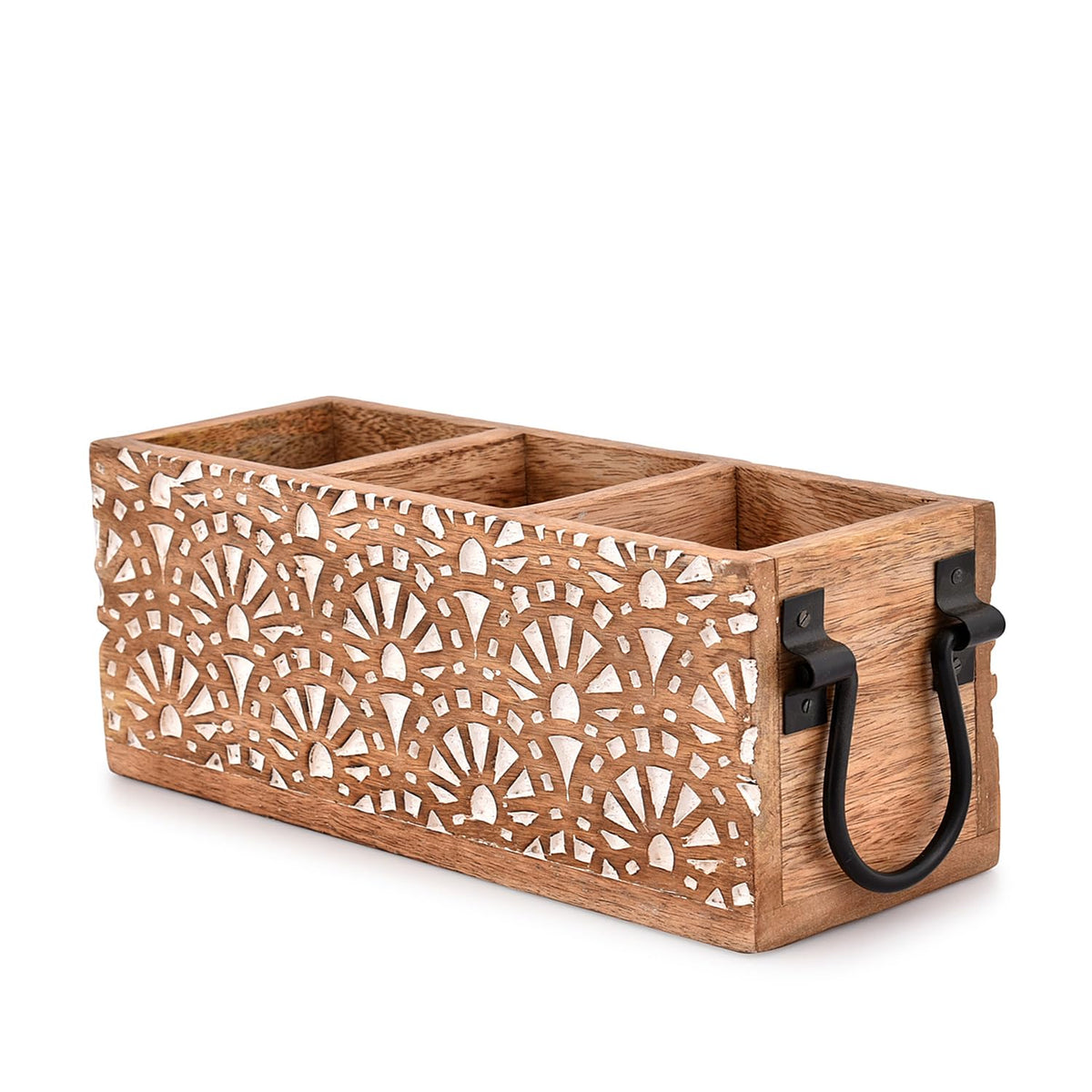 NIRMAN rustic carved mango wood pattern enhances kitchen decor