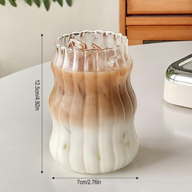 Nirvany ribbed glass cups with gourd shape, 17.6oz, elegant grip for everyday sipping.