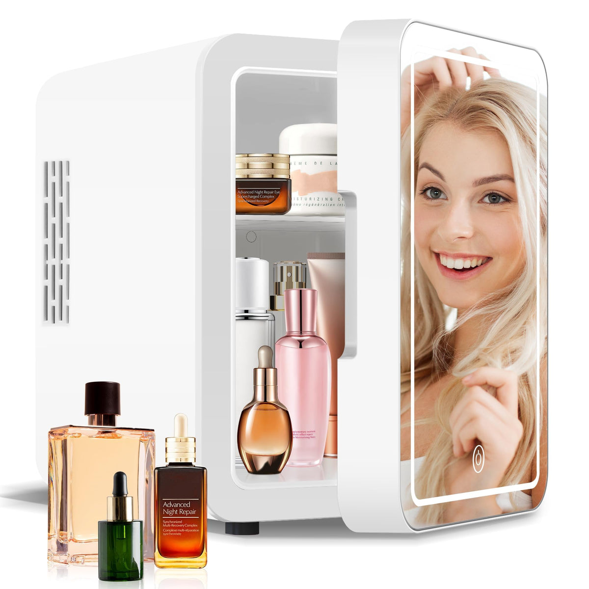 NISHCON 4L portable skincare mini fridge with mirrored door for easy access to products