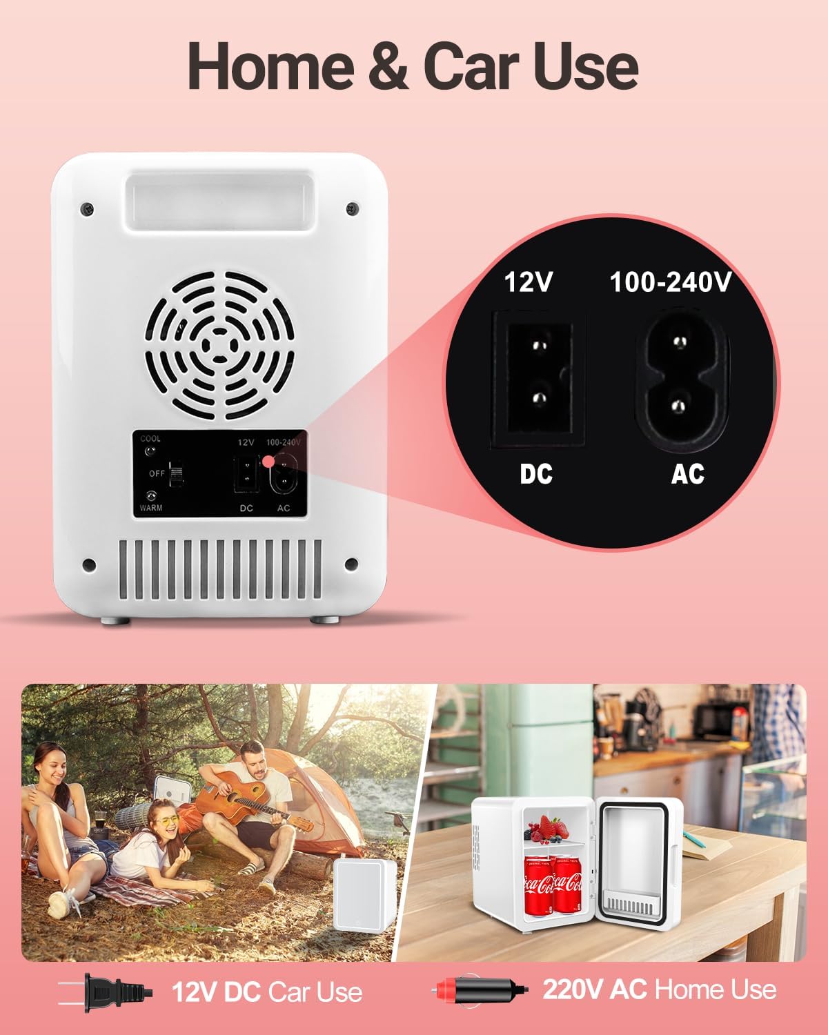 Includes AC and DC cords for home, office, or car use with NISHCON fridge