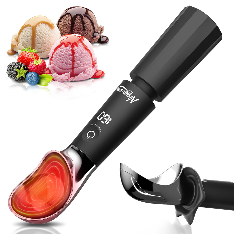 NISSYO.AM heated ice cream scoop with three temperature settings for smooth scoops
