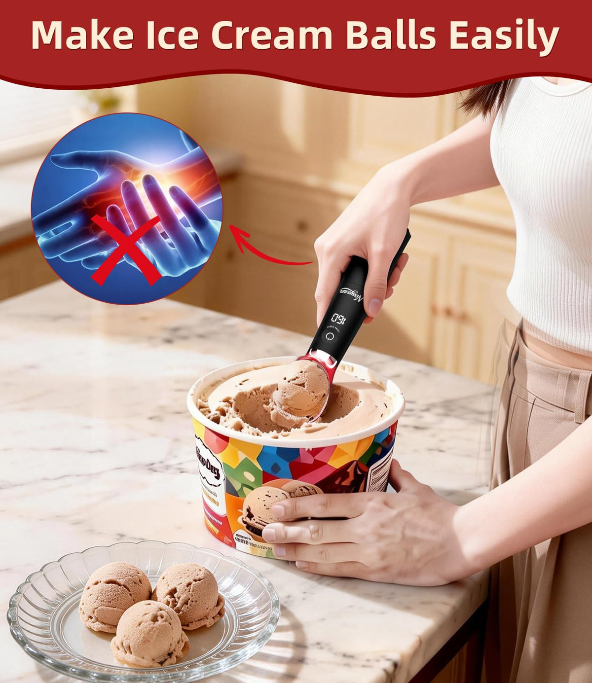 NISSYO.AM ice cream scoop USB-C fast charging for longer scooping sessions
