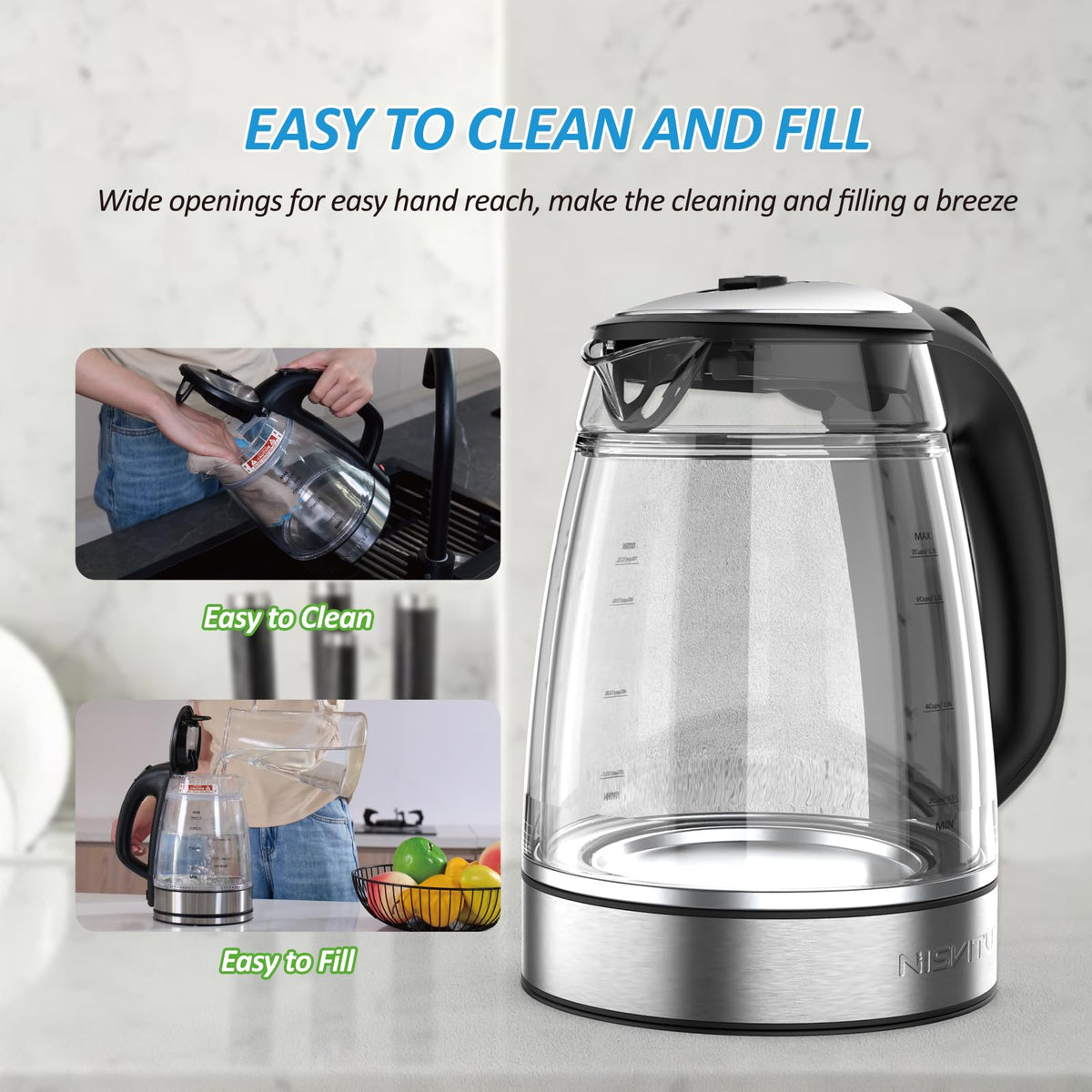 NISVITU black kitchen kettle blends with modern decor.
