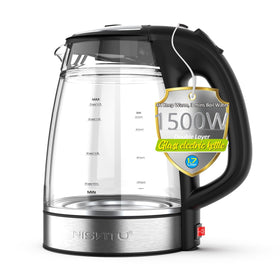 NISVITU dual-wall kettle with glass inner keeps exterior cool and water clean-tasting.