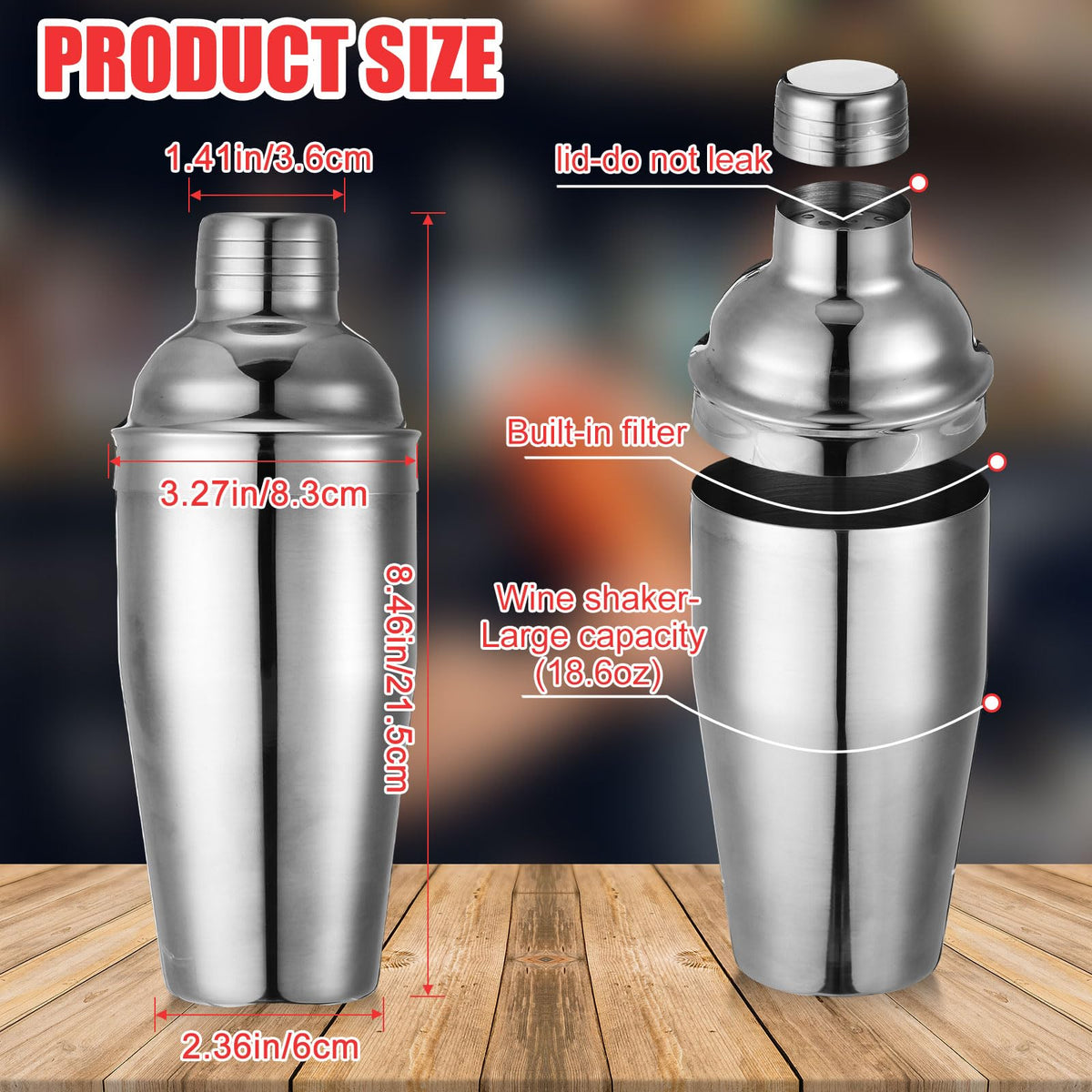 Nitial stainless steel shaker in a silver finish for durable, professional-looking drinks.