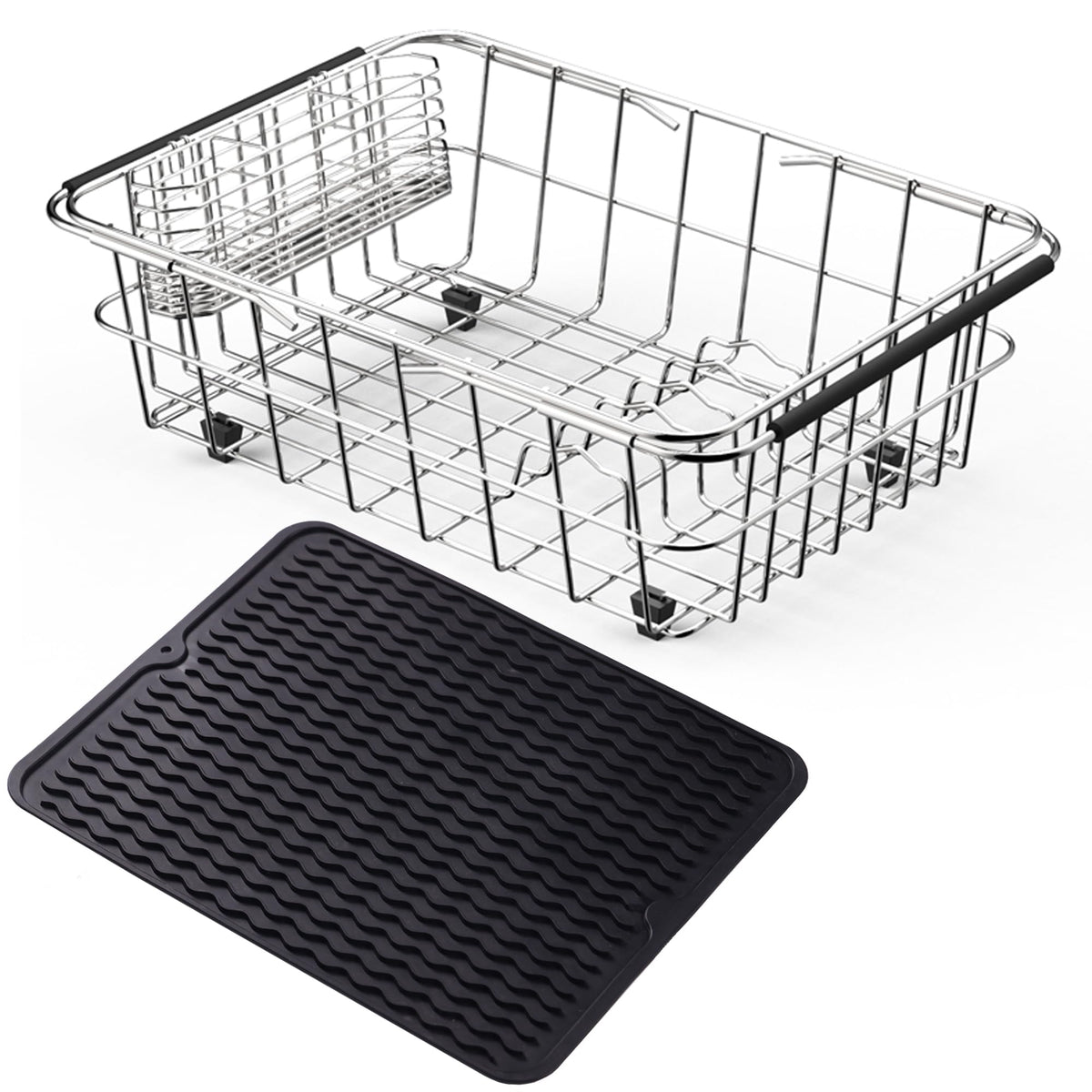 NiuYichee stainless steel dish drying rack over sink with rust-resistant finish.