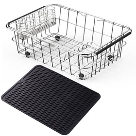 NiuYichee stainless steel dish drying rack over sink with rust-resistant finish.