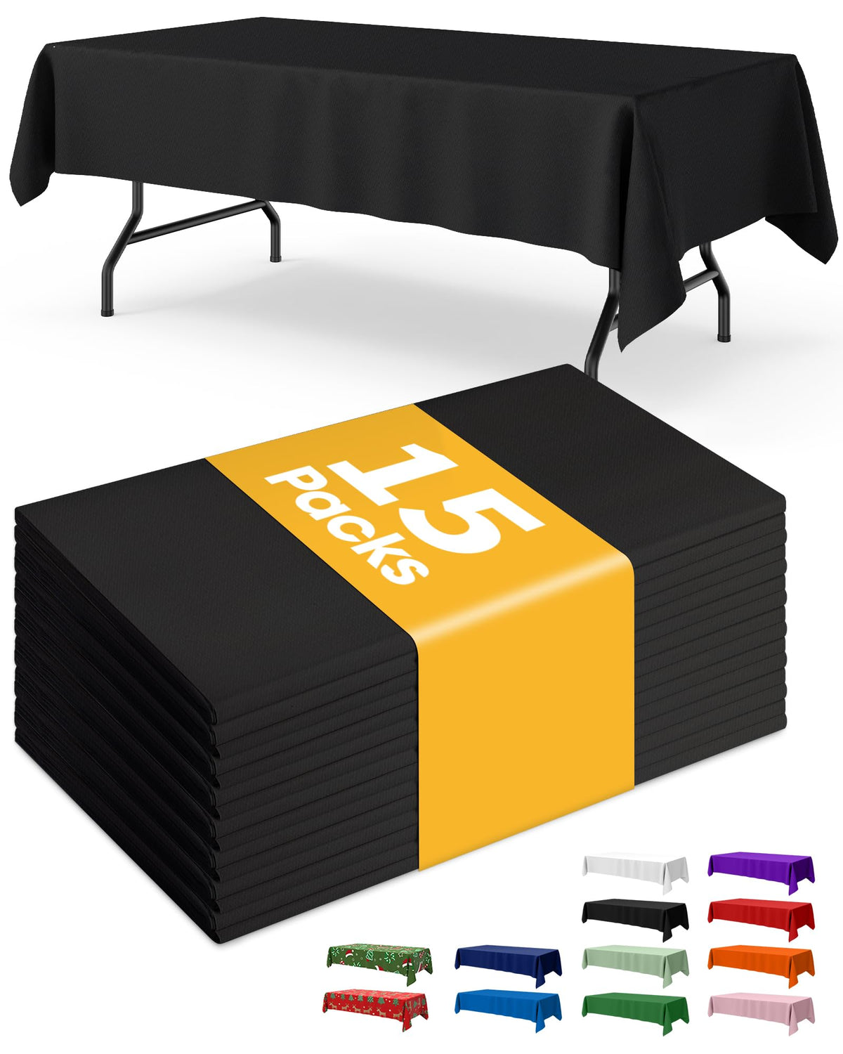 Niuara black rectangle tablecloth 54x108 inches, pack15, perfect for 6ft tables.