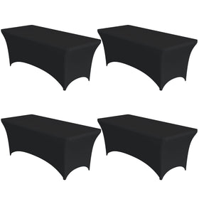 Niuara black spandex tablecloth on a 6ft table for a sleek fit.