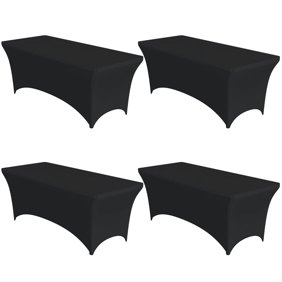 Niuara black spandex tablecloth on a 6ft table for a sleek fit.