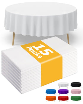 Niuara 84 inch white round disposable tablecloth packaged for quick setup