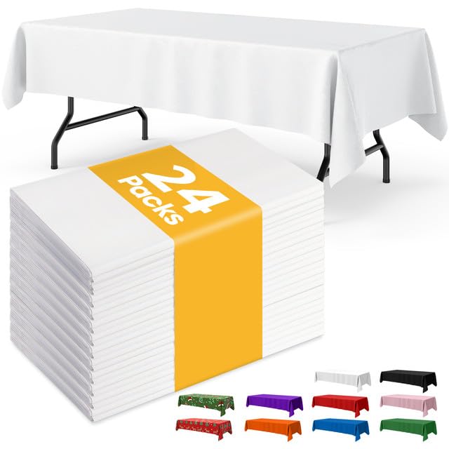 Niuara White Plastic Tablecloth packaging showing 24-pack convenience for events