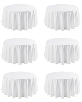 Niuara white round table cloth 120in draped for an elegant table setting