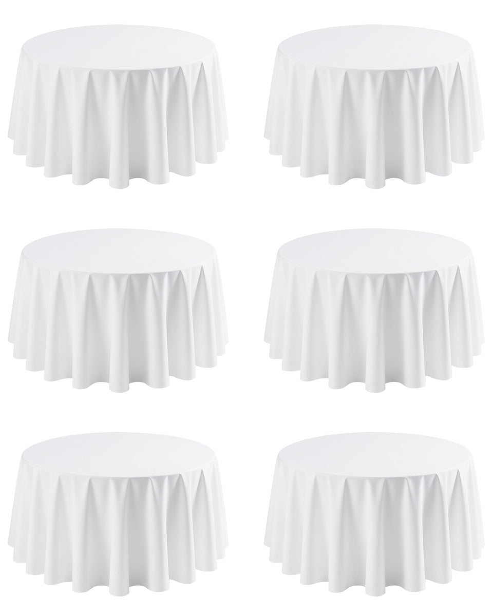 Niuara white round table cloth 120in draped for an elegant table setting