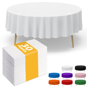 Niuara white round tablecloth, 84-inch, 30-pack, ideal for festive table settings.