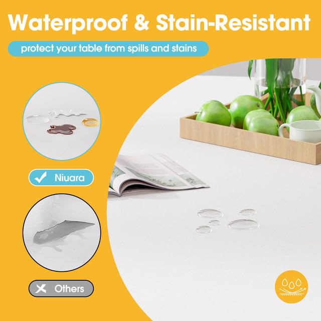 Niuara white round tablecloth on a dining table ready for service