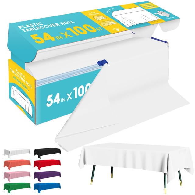 Niuara white table cover roll with 54in width and 100ft length for customizable fit
