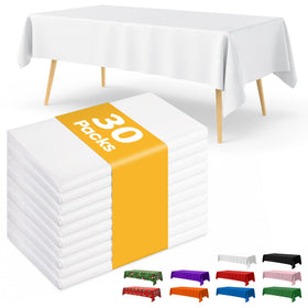 Niuara white tablecloth on a 6ft table, 54x108, 30-pack, ready for gatherings.