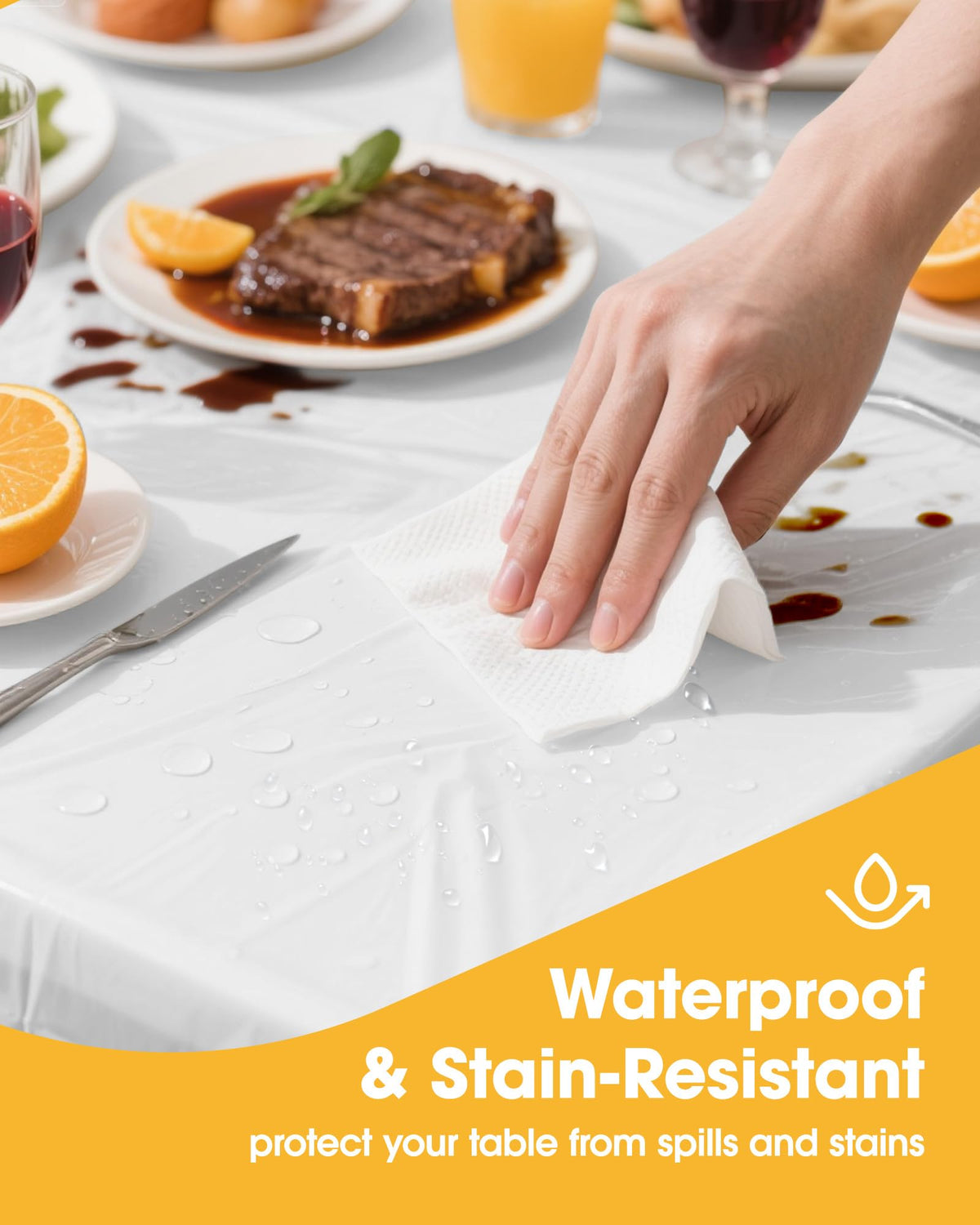 Niuara white tablecloth close-up shows thickened PEVA texture for tear resistance.