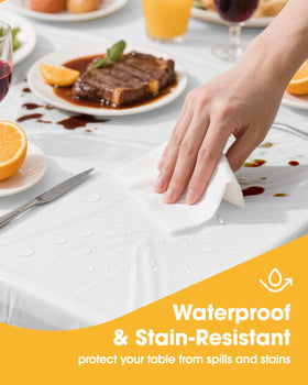 Niuara white tablecloth close-up shows thickened PEVA texture for tear resistance.