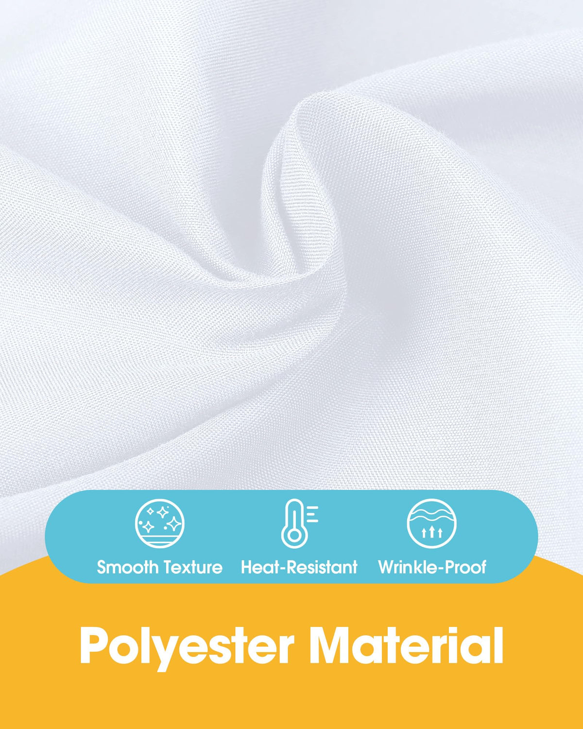 Niuara White Rectangle Table Cloth wrinkle-resistant finish close-up offers a smooth neat surface.