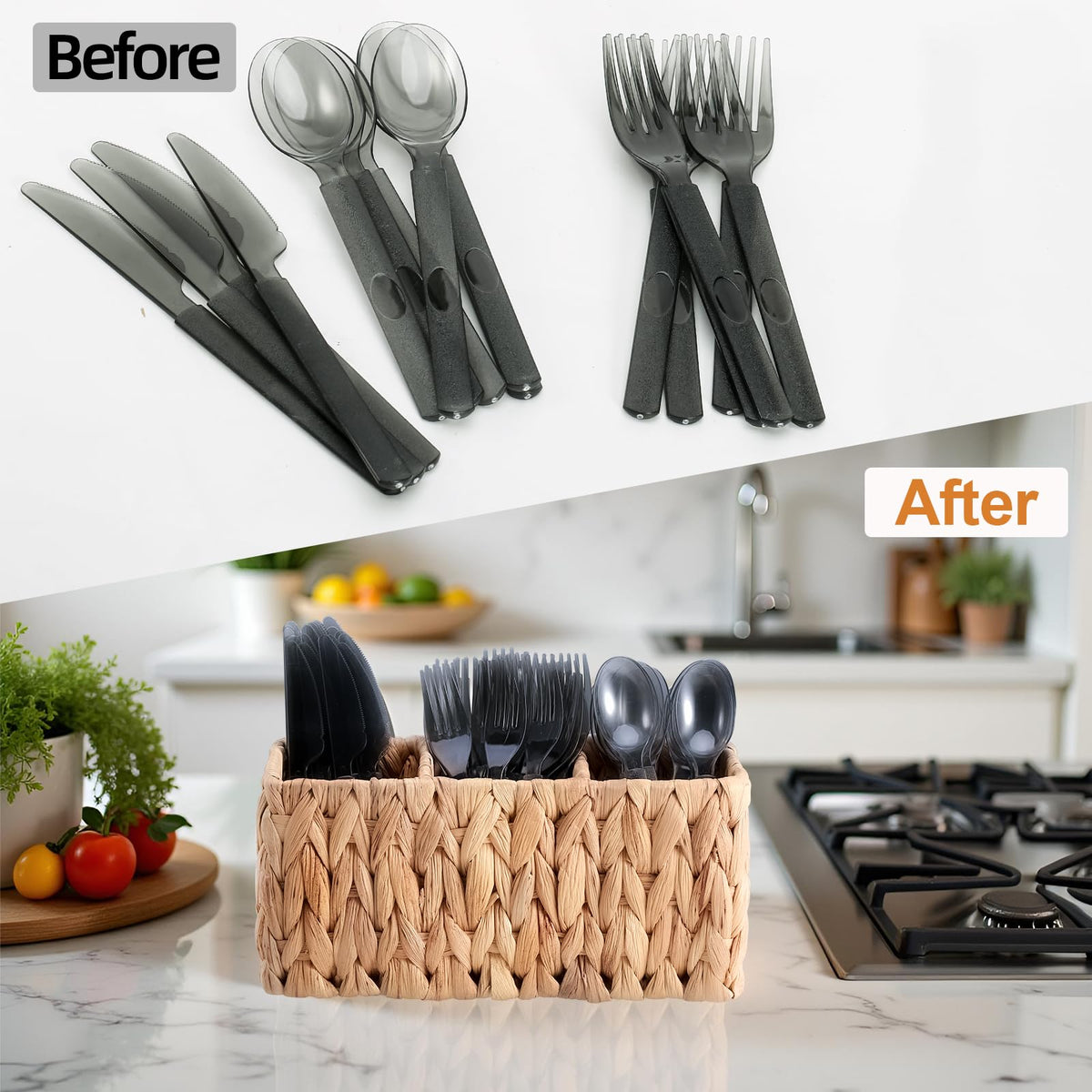 Niuirt three-compartment organization keeps forks, spoons, and knives within reach.