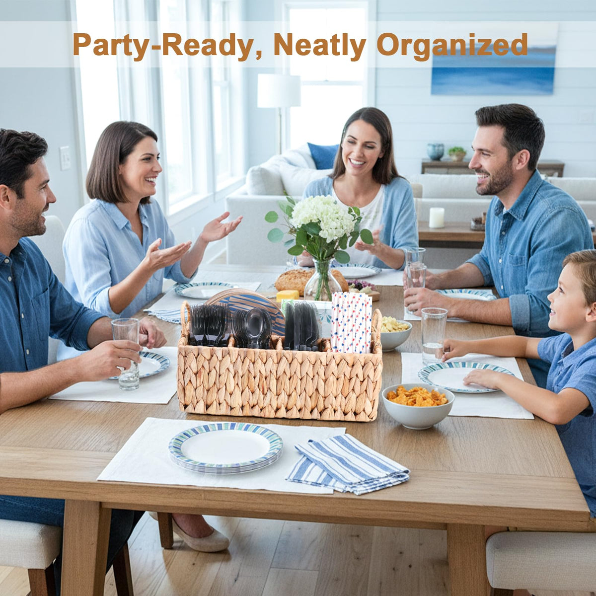 Niuirt handwoven caddy with iron frame provides durable support on counters and tables.