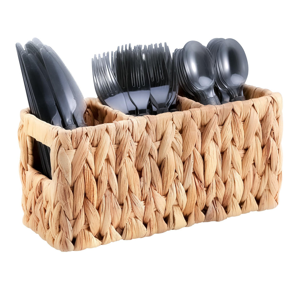 Niuirt wicker party silverware caddy handwoven texture keeps utensils neatly organized.