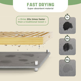 Nium bamboo drying rack integrated with the mat keeps countertops organized and airy.