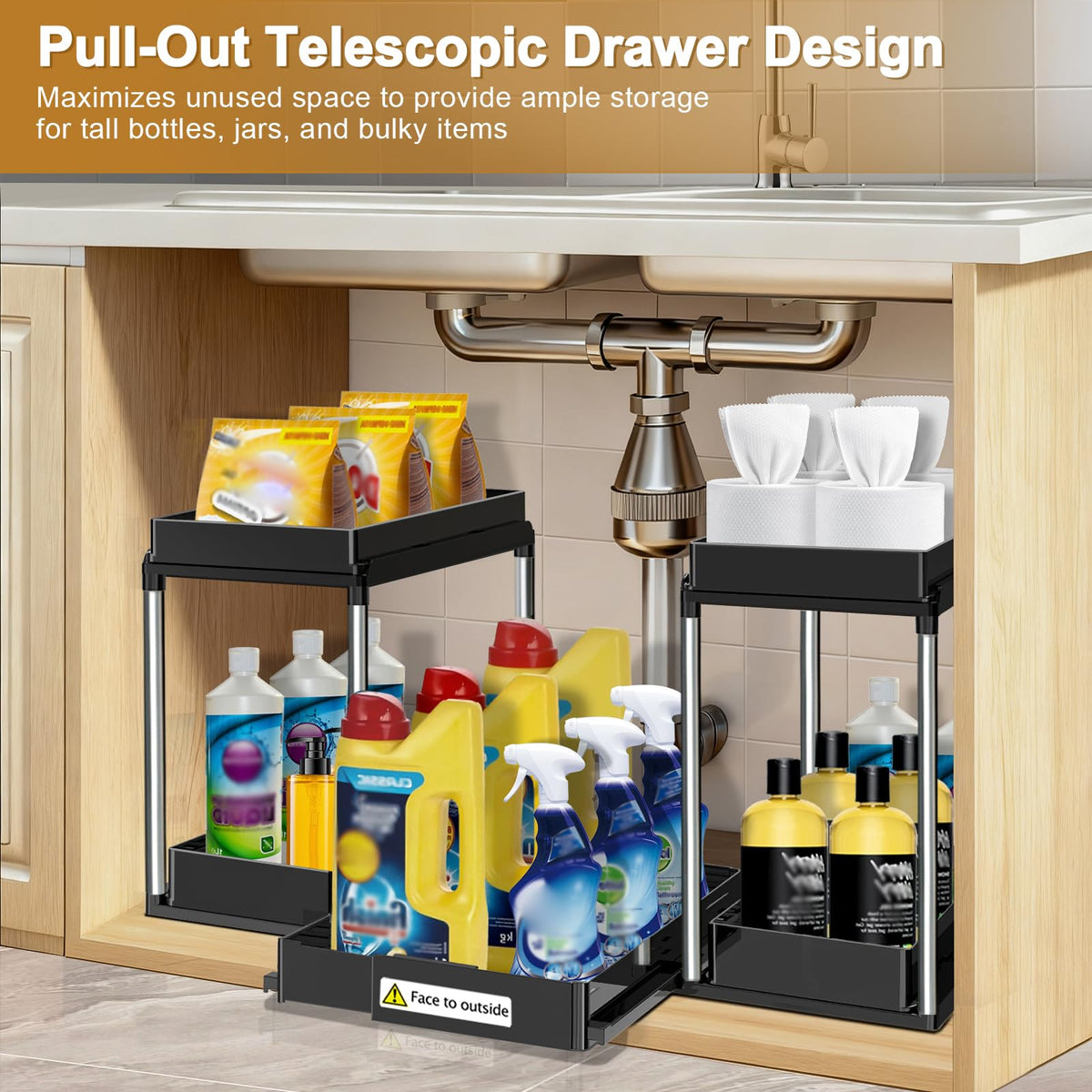 NIUXX double pull-out shelves provide easy reach without bending