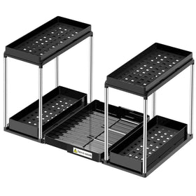 NIUXX expandable under-sink organizer with two-tier design for flexible cabinet storage