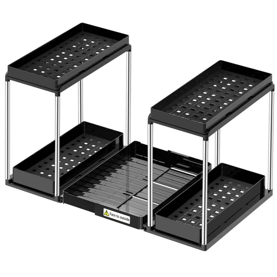 NIUXX expandable under-sink organizer with two-tier design for flexible cabinet storage