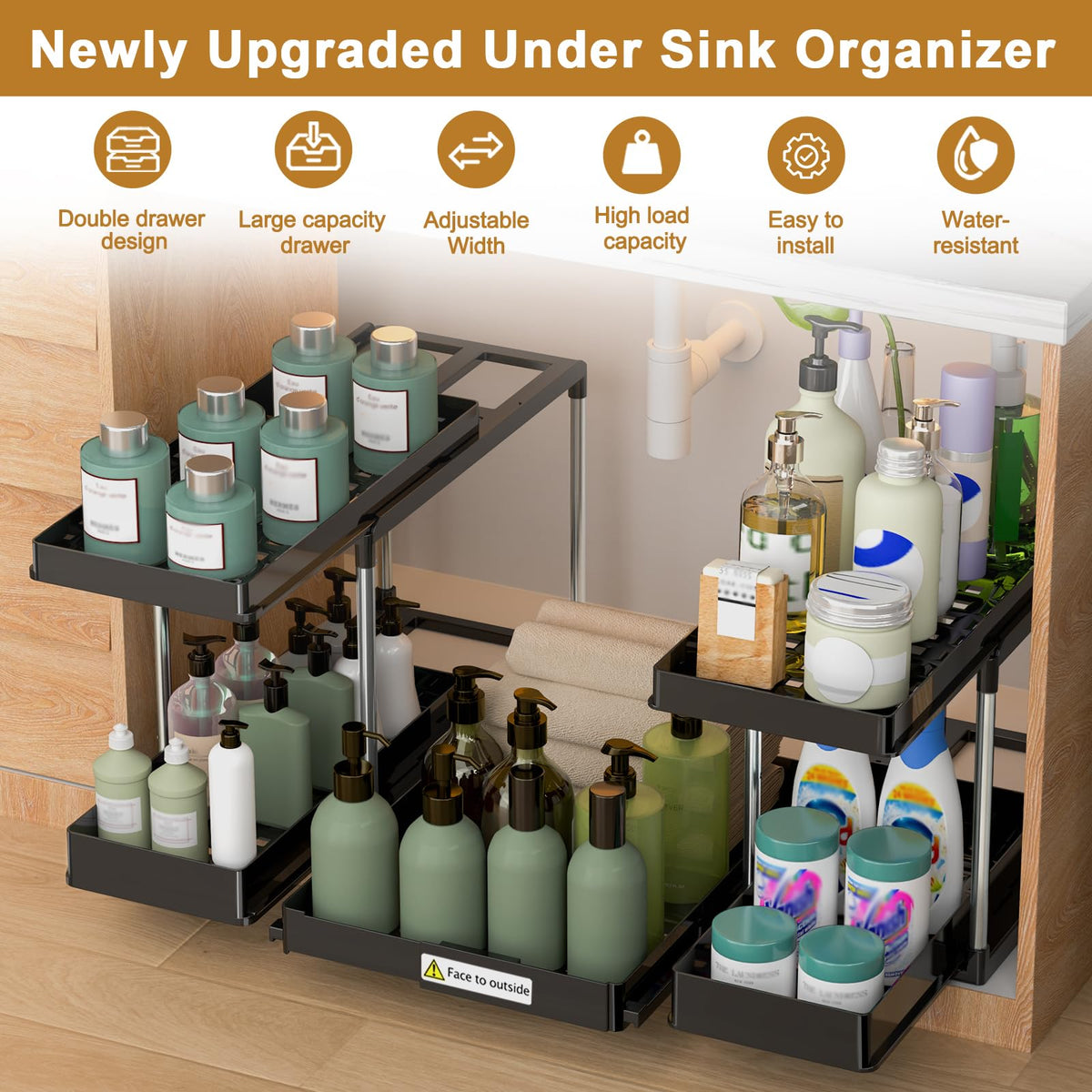 NIUXX easy-assembly under-sink organizer fits small spaces without tools