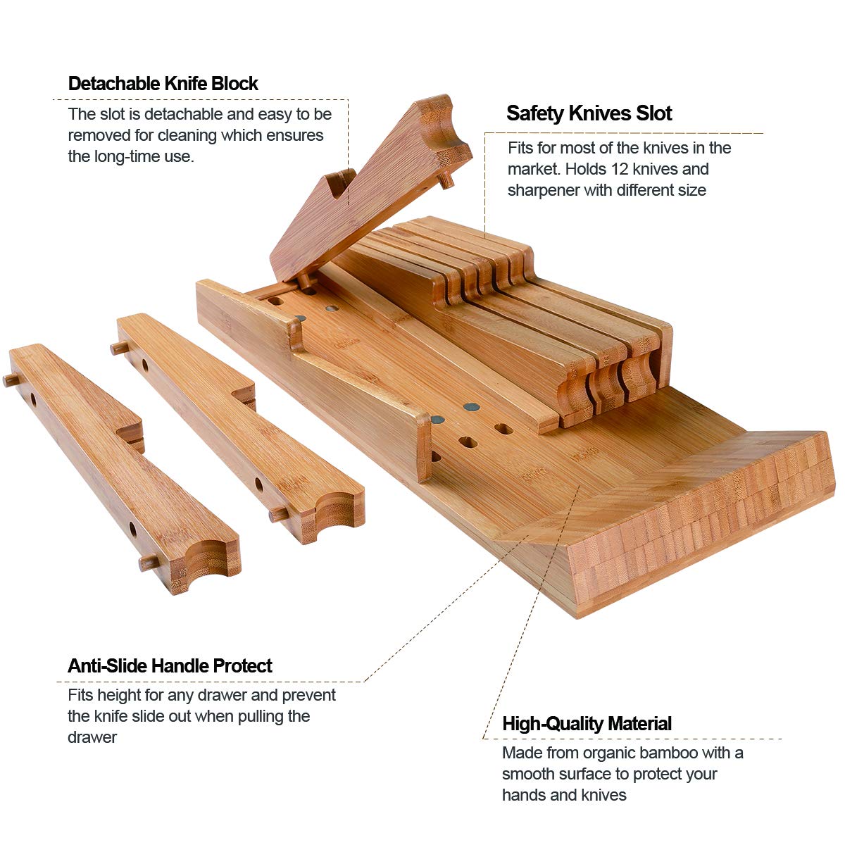 NIUXX detachable-washable knife slots shown for easy cleaning and maintenance.