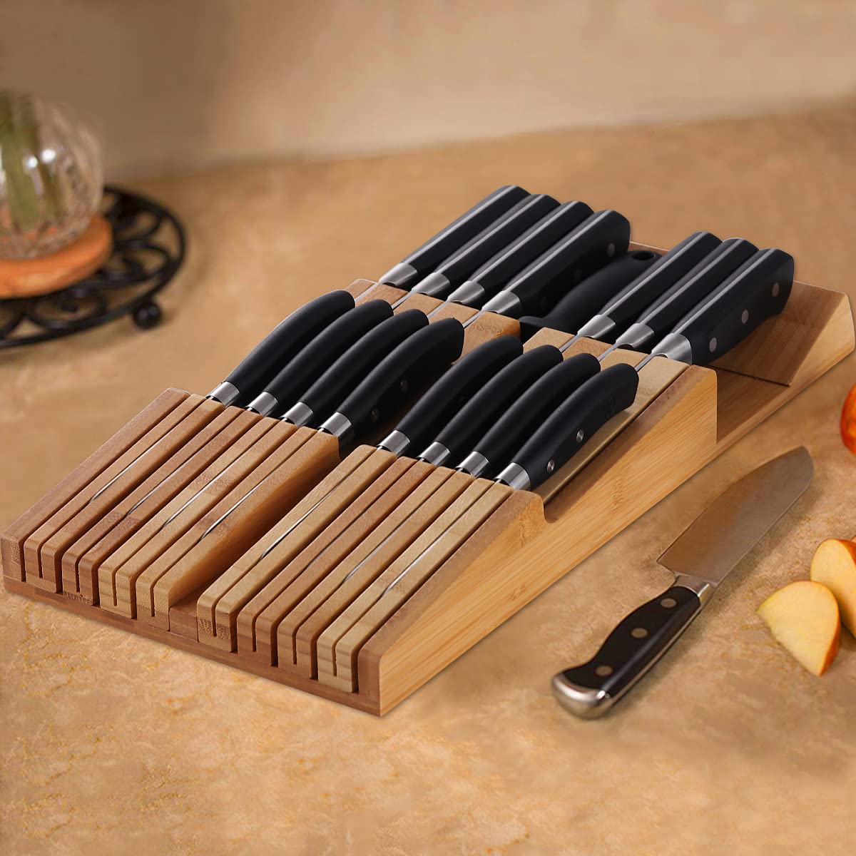 NIUXX bamboo knife block detachable slots enabling easy cleaning